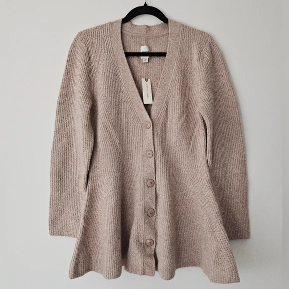 NWT Maeve Wool Blend Hourglass Ribbed Knit Cardigan Sweater Anthropologie Sz L - Picture 3 of 16